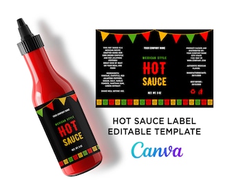 Hot Sauce Labels, Mexican Style Hot Sauce, Customize Hot Sauce Labels, Hot Sauce Wrap Label Design, Hot Sauce Label Editable Template Canva.