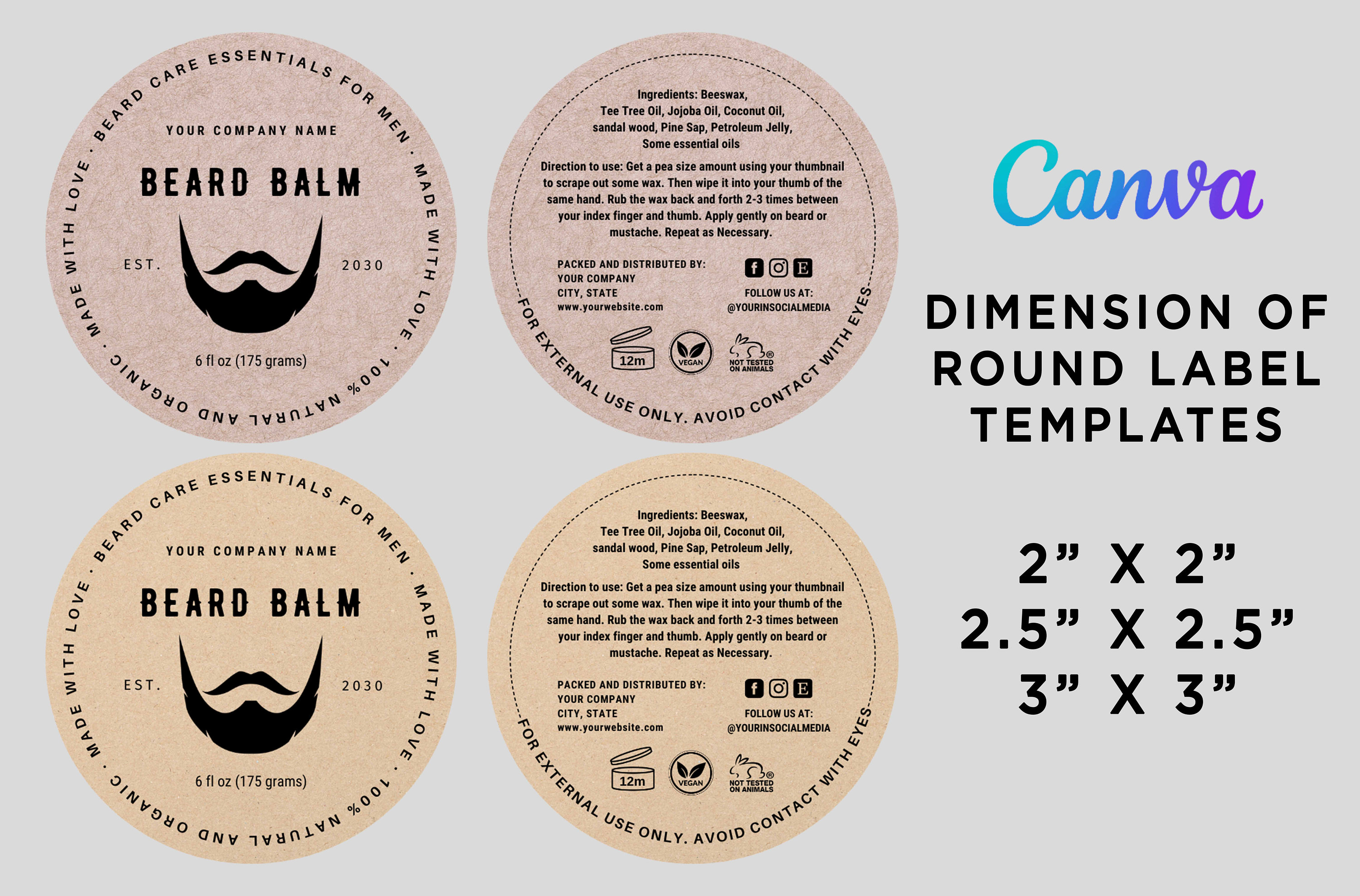 Beard Balm Labels, Beard Wax Tin Can, Beard Balm Label Sticker, Beard ...