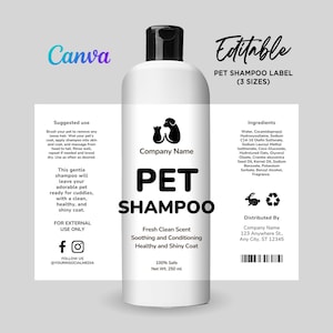 Pet Shampoo Bottle Label, Dog Shampoo Label, Cat Shampoo Label Sticker, Puppy Shampoo Sticker, Printable Pet Shampoo Template Editable Canva