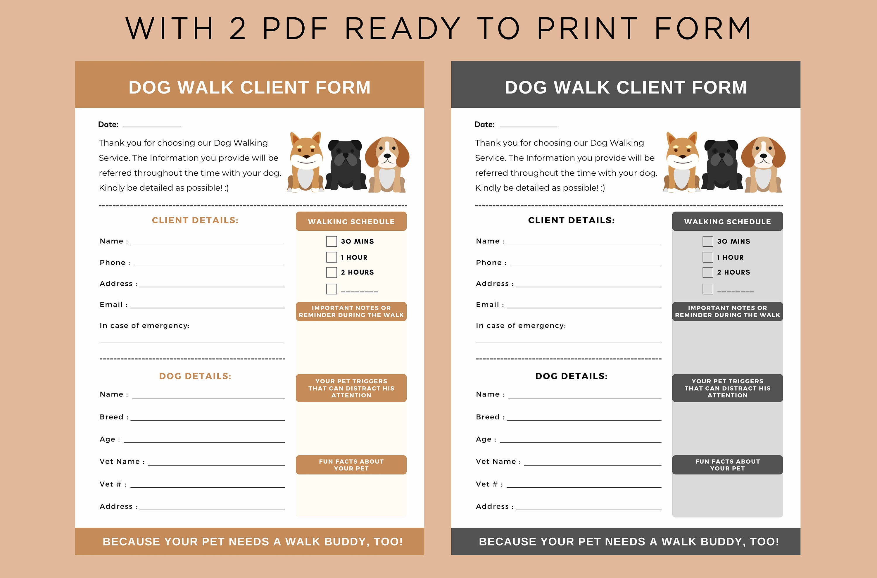Printable Dog Walk Client Form, Dog Walk Service Dog Information, Dog ...