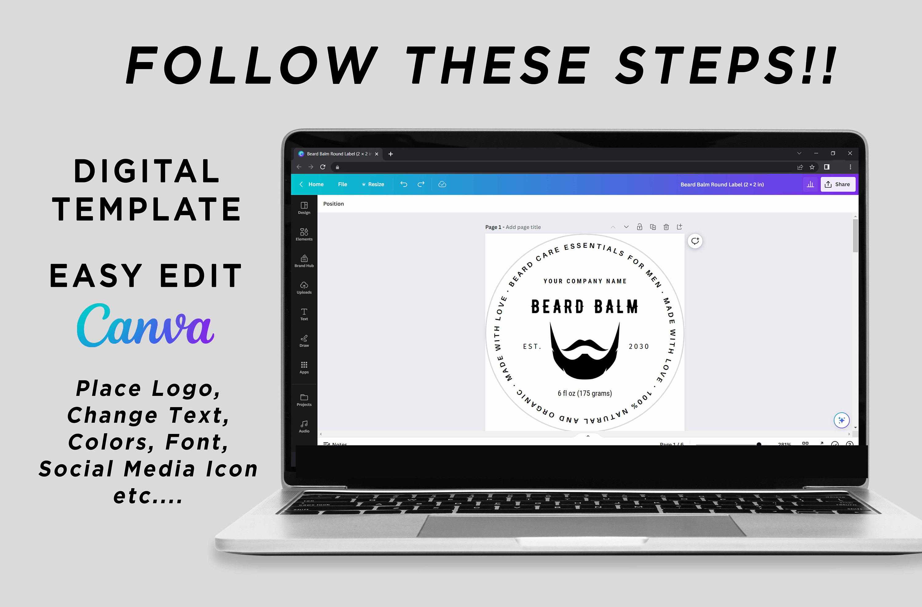 Beard Balm Labels, Beard Wax Tin Can, Beard Balm Label Sticker, Beard ...