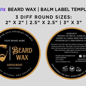 Printable Beard Wax Label, Beard Balm Round Label, Men Care Label ...