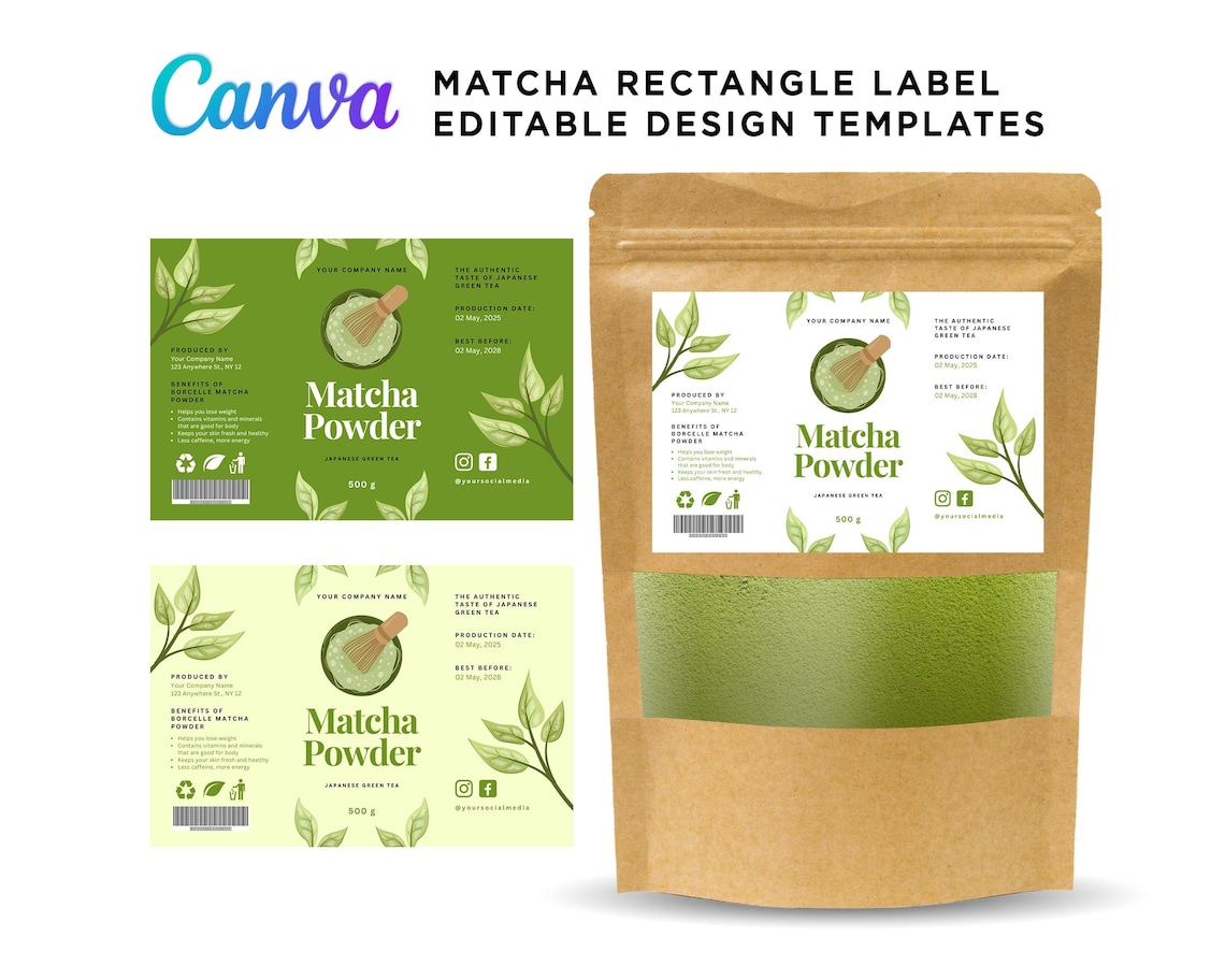 Matcha Receipt Matcha Labels, Matcha Tea Pouch Packaging, Matcha Powder Package ...