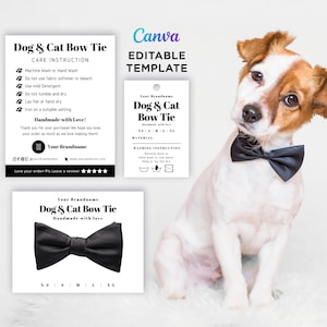 Printable Bow Card Label for Pet Bow Tie Business, DIY Pet Bow Tie Card, Dog Bow Tie Care Card, Editable Template Canva, Ready to Print PDF