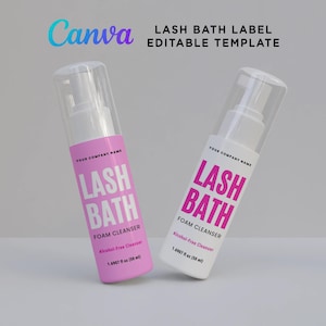 以下が含まれることがあります： ピンクのラベルが付いた白いプラスチックボトルが2本。ラベルには「Lash Bath Foam Cleanser」と「Alcohol-Free Cleanser 1.6907 fl oz (50 ml)」と書かれています。