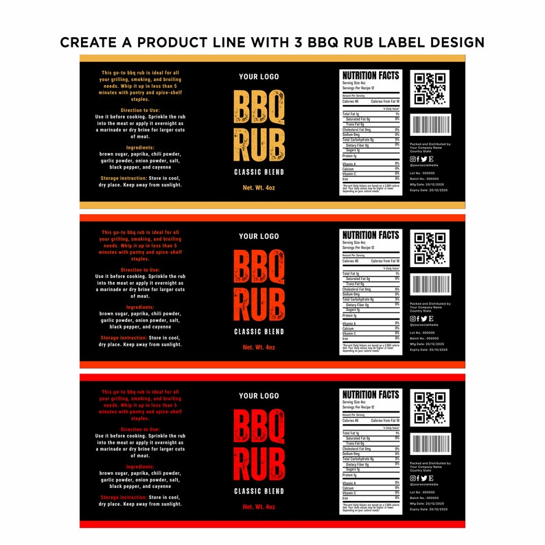 Printable BBQ Rub Label Design, Barbeque Rub 4oz Clear Bottle, Barbeque ...
