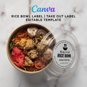 Printable Rice Bowl Label, Food Packaging Label, Take-out Label, Take ...