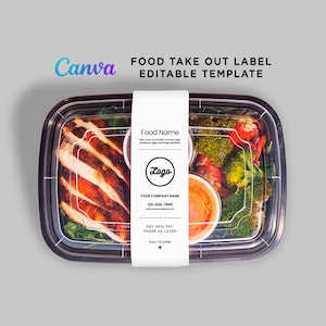Etiquetas de alimentos, etiquetas de embalagens de alimentos, etiquetas de recipientes de alimentos, etiquetas de saladas frescas, embalagens de alimentos para viagem, modelo editável de etiquetas de alimentos Canva