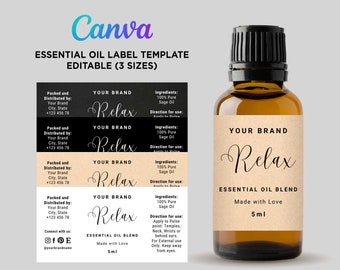 Printable Essential Oil Label, 5ml Essential Oil, 15ml Essential Oil, Essential Oil Blend Label, Essential Oil Template Editable at Canva