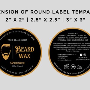 Printable Beard Wax Label, Beard Balm Round Label, Men Care Label ...