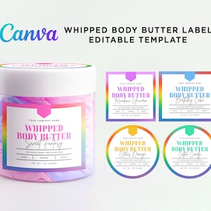 Printable Whipped Body Butter Label, Rainbow Body Butter Label, Unicorn Body Butter, Whipped Body Lotion Label, Editable Template at Canva