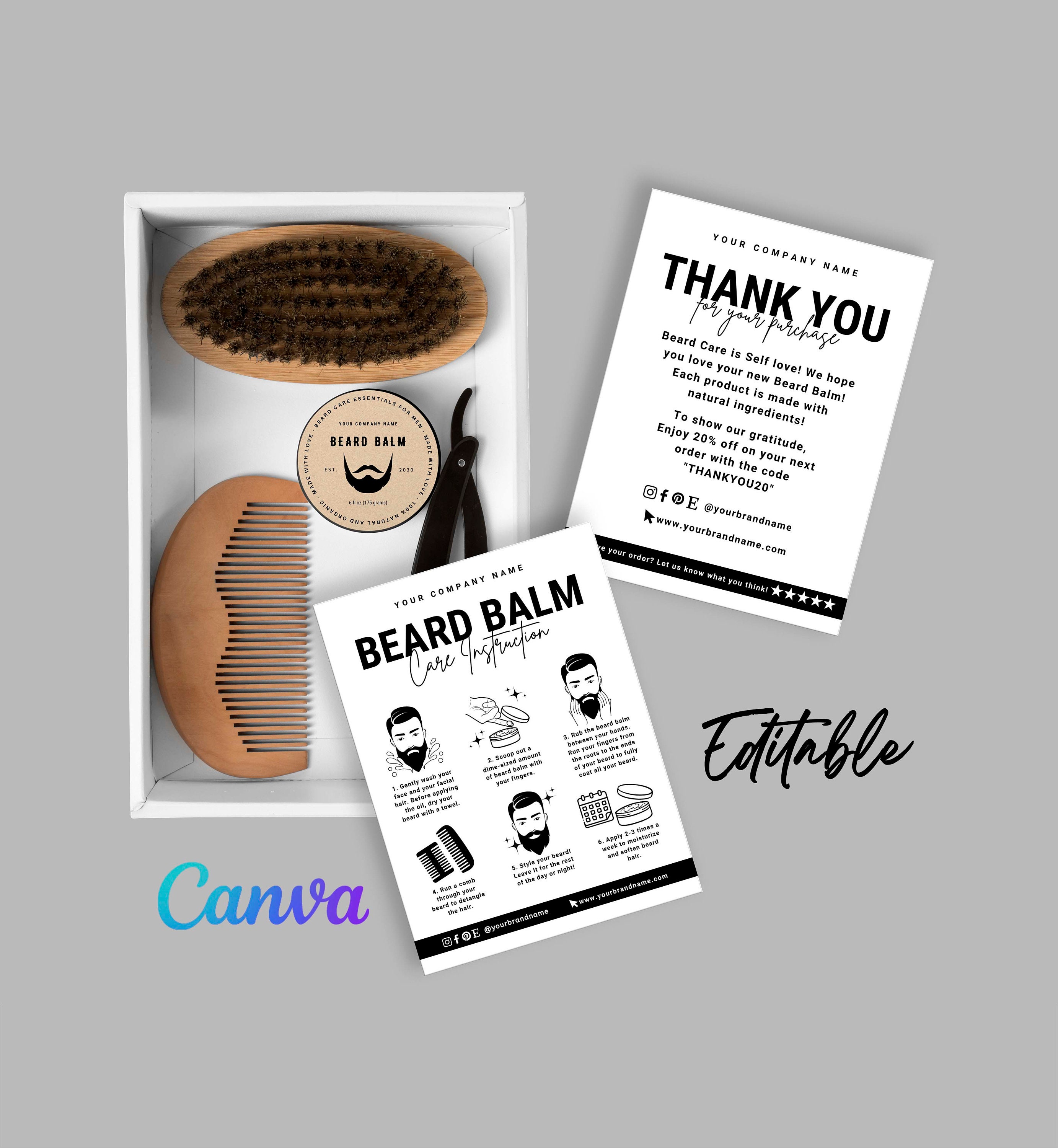 Printable Beard Balm Care Card, How to Use Beard Balm, Beard Balm Application Card, Beard Balm ...