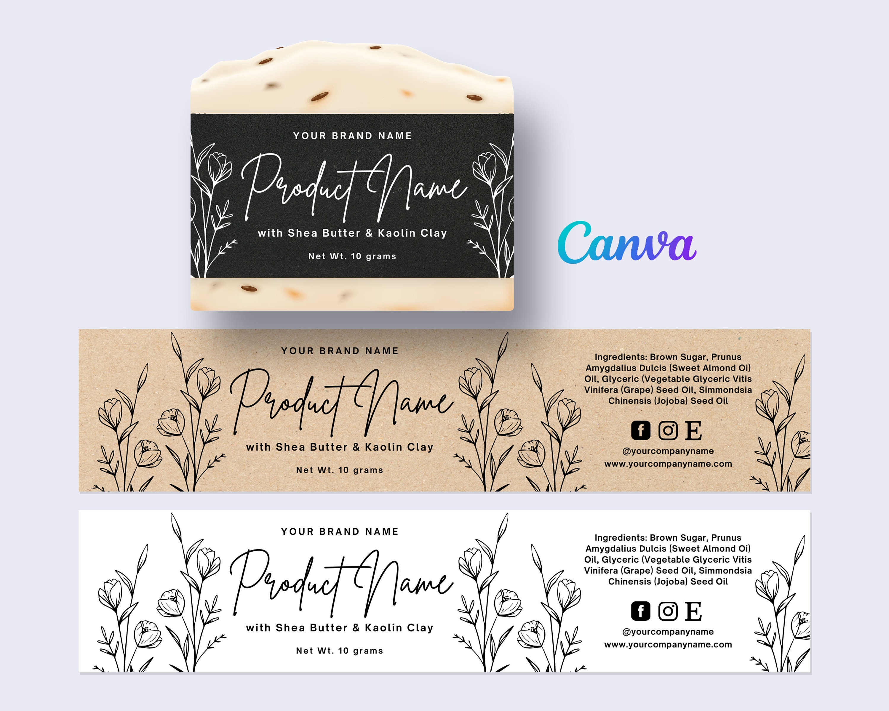 Fully Editable Botanical Bar Soap Label Template Printable 