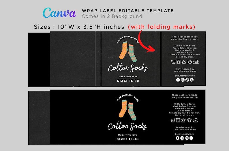 Printable Sock Wrap Labels Black Cotton Socks Label Designs Etsy
