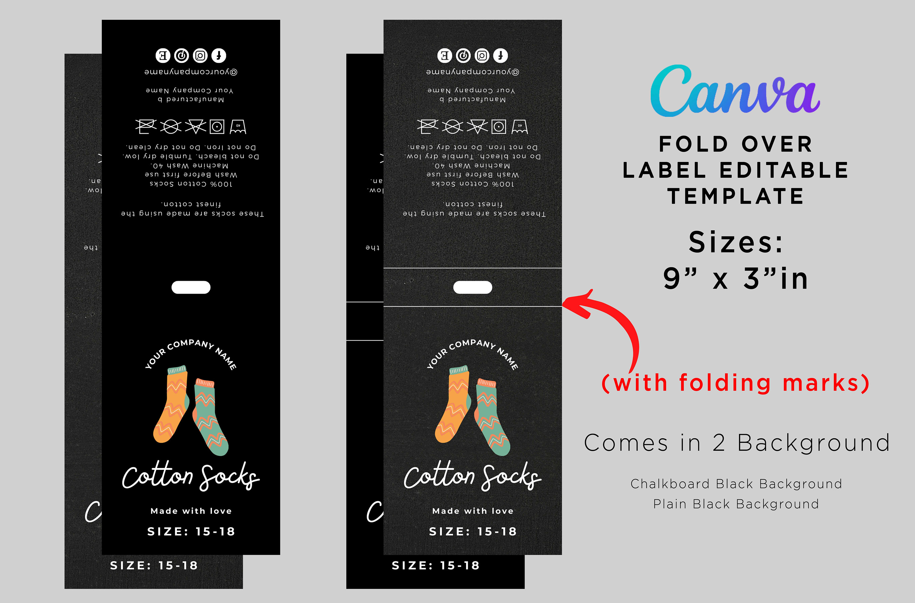 Printable Sock Wrap Labels Black Cotton Socks Label Designs Etsy UK