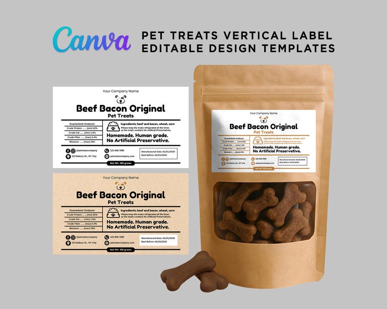 Editable Pet Treats Labels, Dog Treats Packaging Sticker, Pet Food Bag ...
