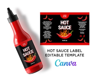 Printable Hot Sauce Label, Hot Sauce Bottle Design, Hot Sauce 5oz Bottle, Hot Sauce Wrap Labels, Hot Sauce Labels Editable Template Canva.