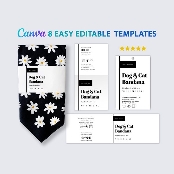 Dog Bandana Label Template Printable Editable Customizable DIY Pet Hang