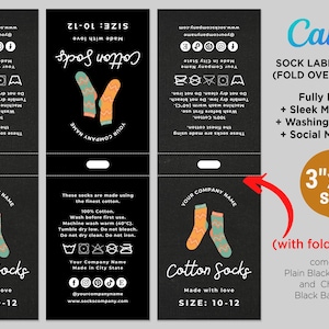 Sock Paper Label Printable Sock Wrap Labels, Black Cotton Socks Label Designs, Handmade ...