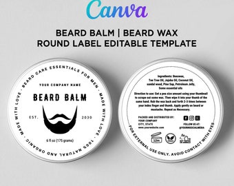 Beard Balm Labels, Beard Wax Tin Can, Beard Balm Label Sticker, Beard Balm Tin Can Labels, Beard Grooming Balm Editable Template at Canva.
