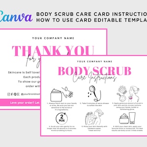 Body Scrub Instruction Card, Bath Scrub Care Instruction Card, How to Use Body Scrub, Thank You Body Scrub Care Card Editable Template Canva
