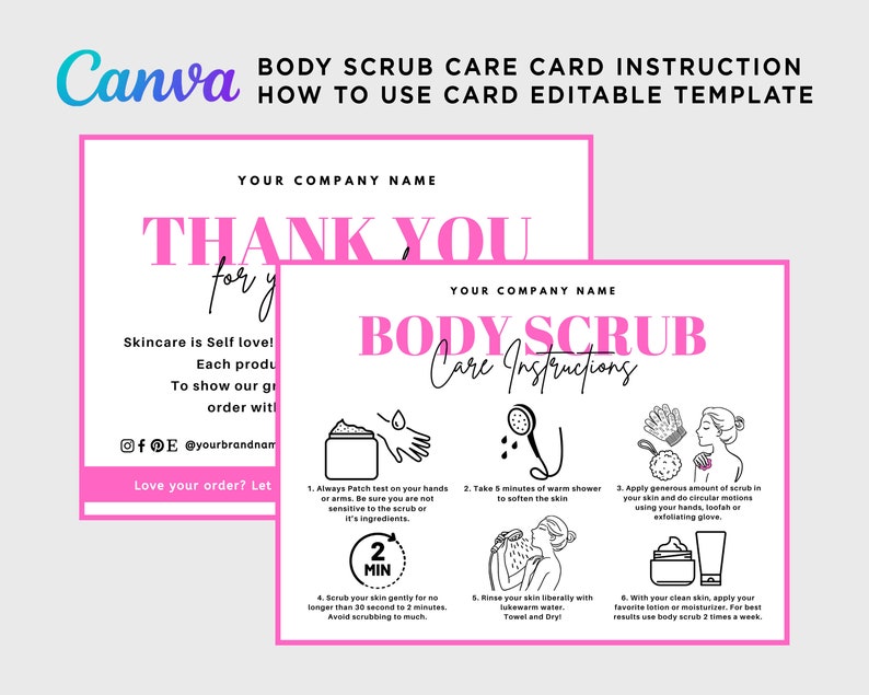 Body Scrub Instruction Card Bath Scrub Care Instruction Card Etsy