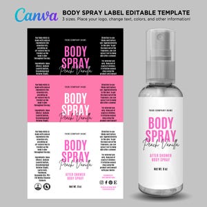 Body Spray Template, Body Spray Labels, Body Perfume Labels, After Shower Spray, Body Mist Labels, 8oz Body Spray Editable Template at Canva