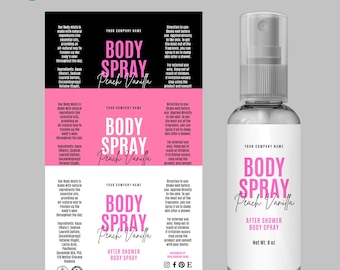 Body Spray Template, Body Spray Labels, Body Perfume Labels, After Shower Spray, Body Mist Labels, 8oz Body Spray Editable Template at Canva