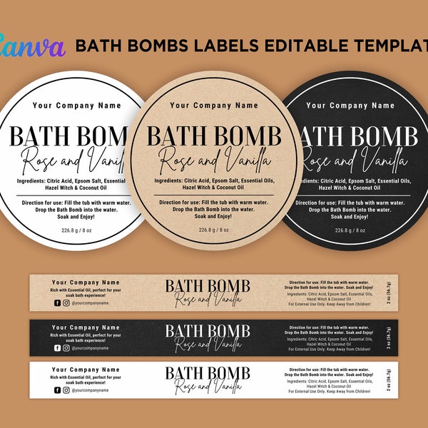 Printable Bath Bombs Design Label, Bath Bomb Belly Band Label, Bath Bombs Round Label, Bath Bomb Label, Bath Bomb Editable Template at Canva
