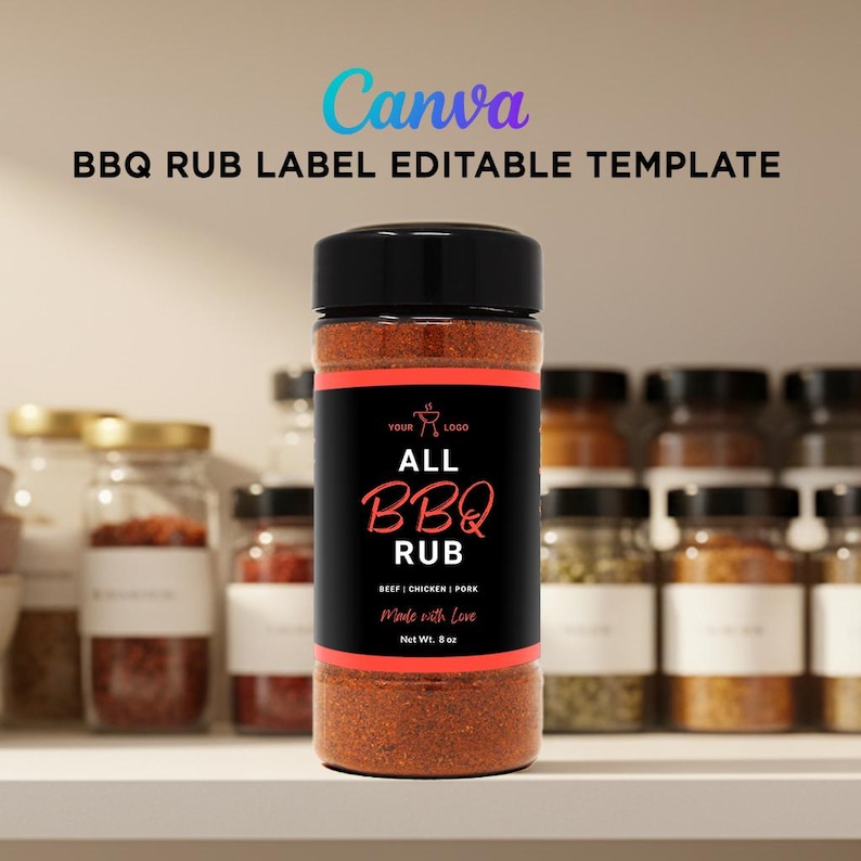BBQ Rub Label Template Canva, Editable Spice Jar Label, Barbeque Grill ...