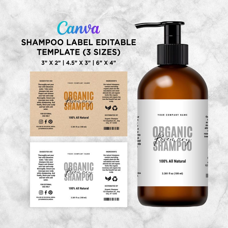 Handmade Shampoo Sticker Organic Shampoo Label Template Canva, Editable Hair Care & Cosmetic ...