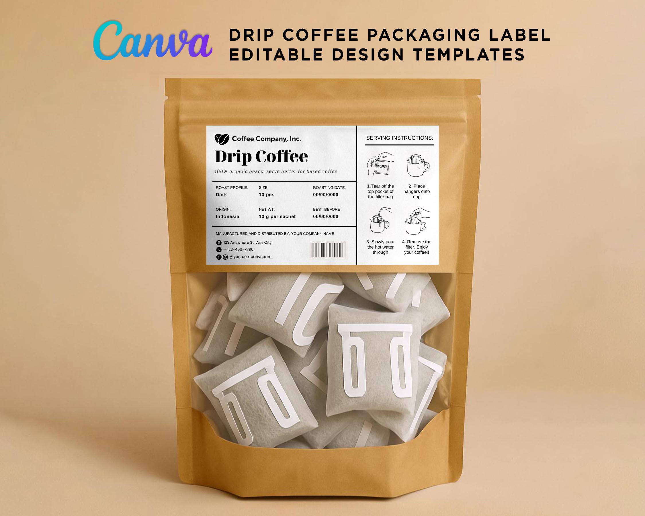 Drip Coffee Label Template, Drip Coffee Instructions, DIY Coffee Bag ...