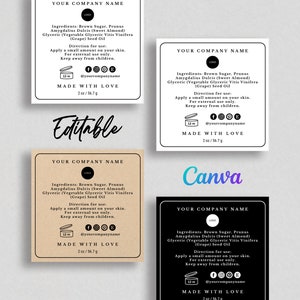 Product Ingredients Square Label, Ingredients Back Square Label, Ingredients Template Square, Custom Ingredients Labels Editable Canva