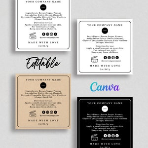 Product Ingredients Square Label, Ingredients Back Square Label, Ingredients Template Square, Custom Ingredients Labels Editable Canva