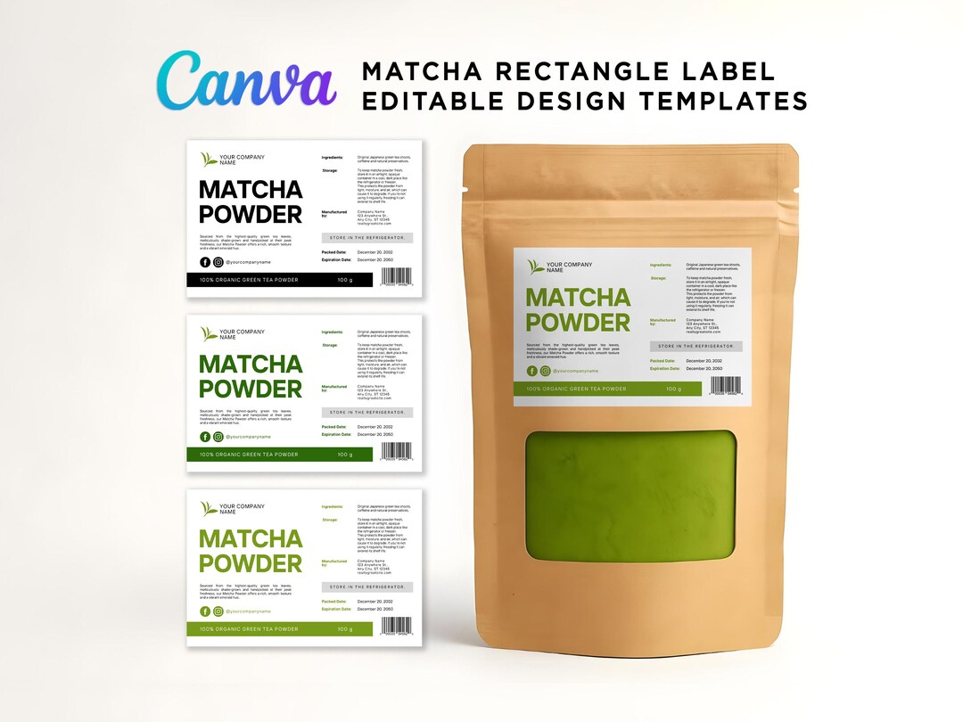 Paper Powder Lable Matcha Powder Label Template: Editable Packaging Design (canva) - Etsy