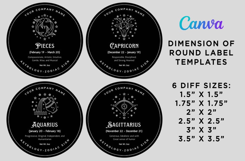 Printable Zodiac Sign Labels Zodiac Sign Label for Candle Etsy