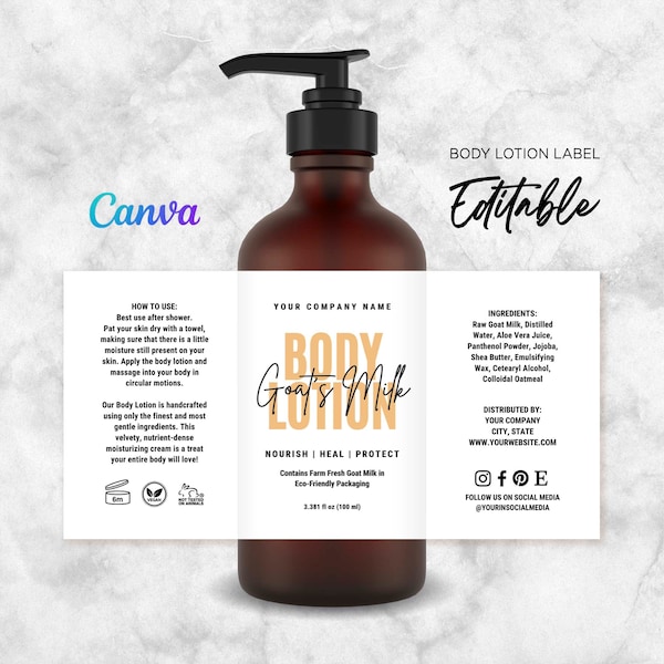 Bodylotion fles etiketten ontwerp, lotion labelsjabloon, handgemaakt lotionlabel, Shea Butter Lotion, lotionlabel bewerkbare sjabloon bij Canva