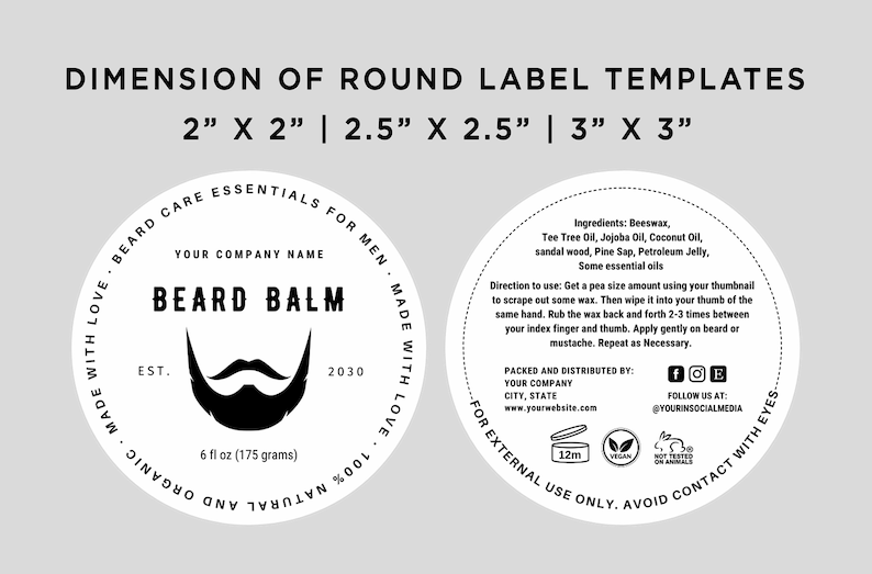 Beard Balm Labels, Beard Wax Tin Can, Beard Balm Label Sticker, Beard ...