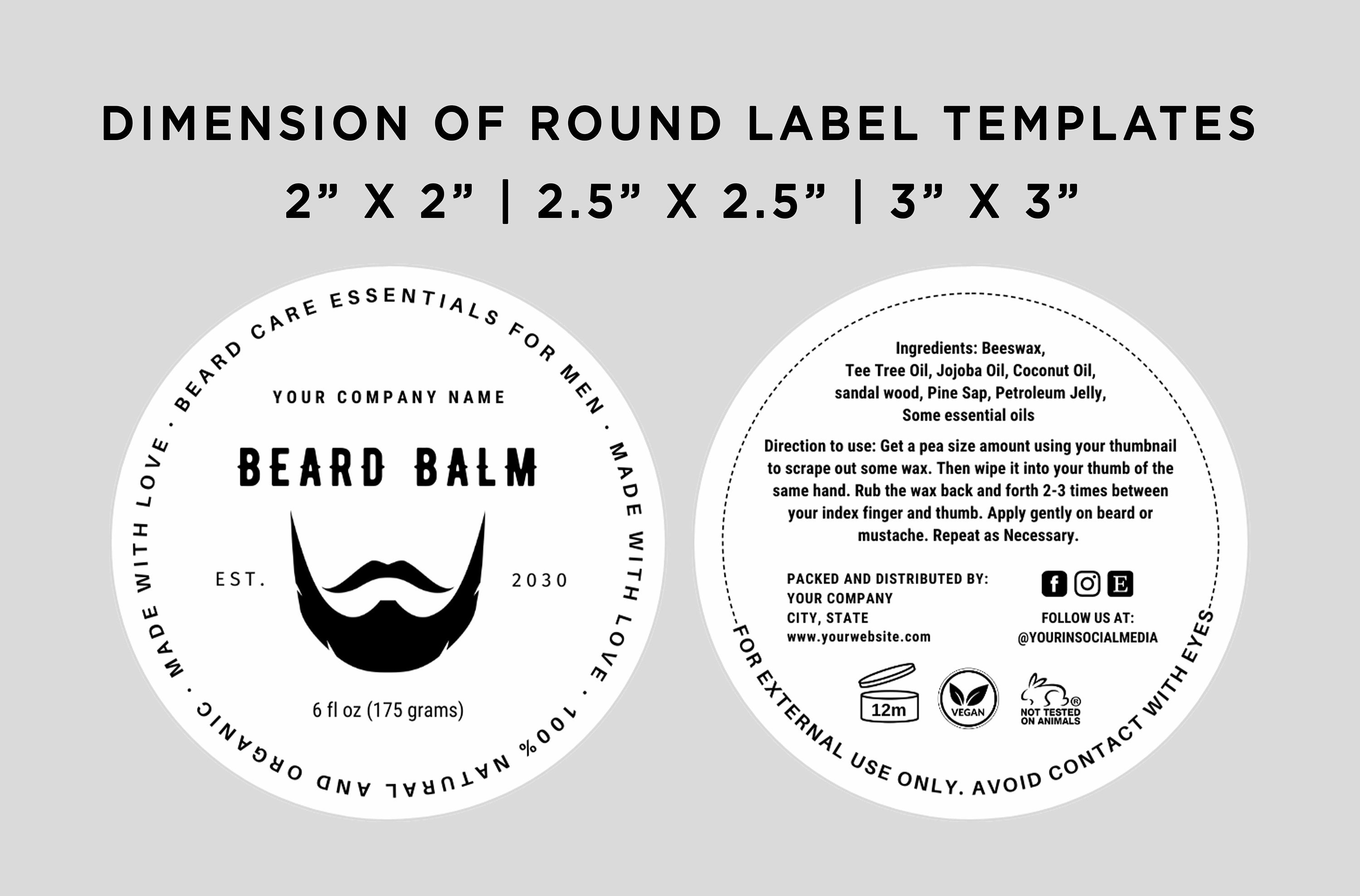 Beard Balm Labels, Beard Wax Tin Can, Beard Balm Label Sticker, Beard ...