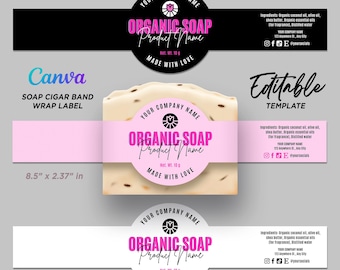 Editable Canva Soap Label Template, Custom Cigar Band Wrap Label for Handmade Soap, Printable Soap Packaging Design, Organic Soap Wrap Label