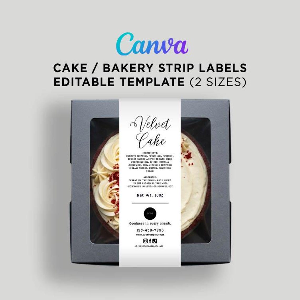 Bakery Cake Strip Labels Canva Template, Editable Cake Packaging Design ...