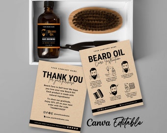 Beard Oil Care Card, Beard Oil Application Guide, Beard Care Gift Set Card, How to use Beard Oil, Beard Oil Card Template Editable at Canva