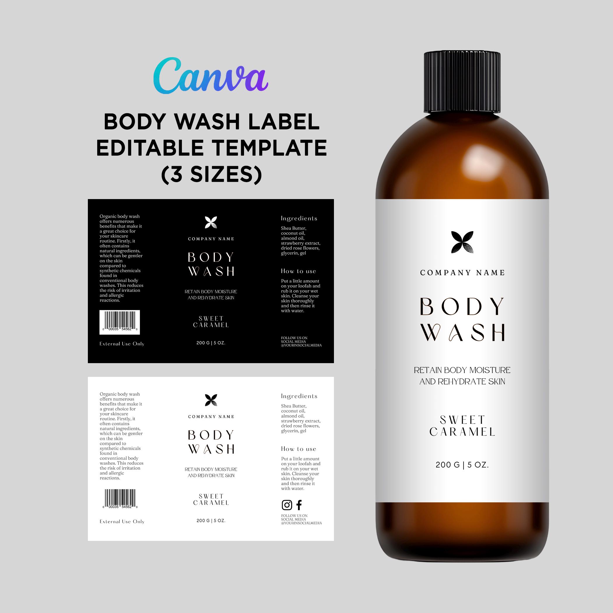 Pump Bottle Body Wash Label, Editable Body Care Product Packaging ...