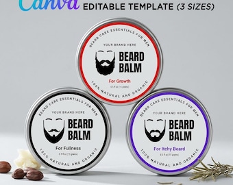 Printable Beard Wax Round Label, Beard Balm Round Label Sticker, Men Care Design, Beard Care Label Design, Luxury Grooming Canva Editable