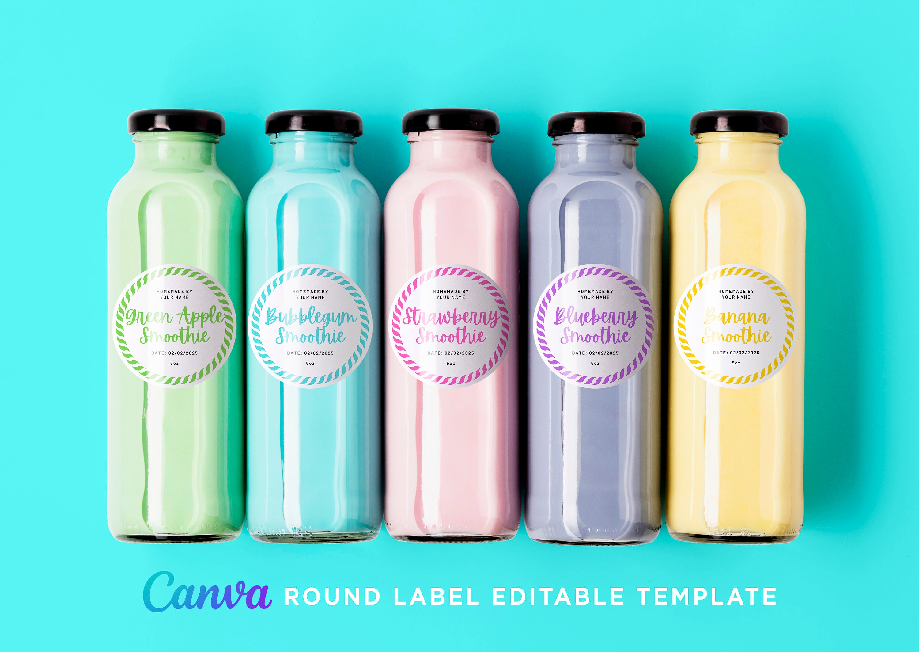 Printable Round Label for Smoothie Flavor Fruit Juice Label