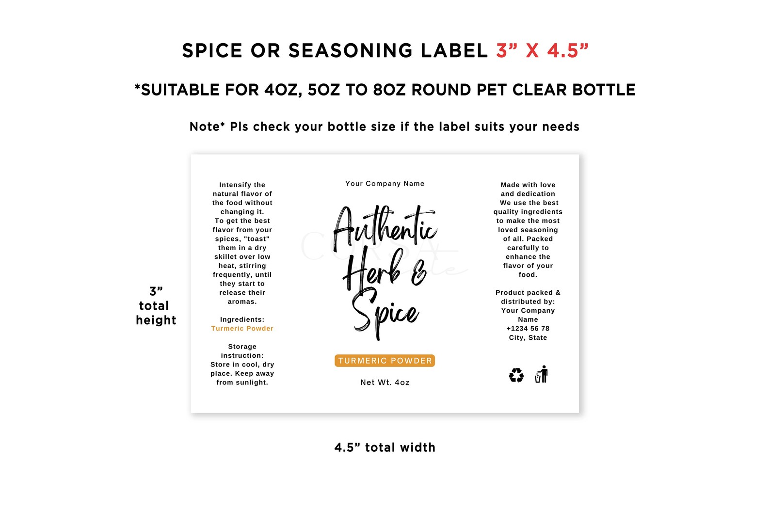Tumeric Labeles Printable Authentic Herb and Spice Label, Turmeric Powder Labels, Herb ...