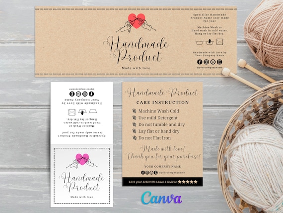 Printable Crochet Labels, Handmade Labels for Knitting, Handmade Label Tags, Handmade Crochet Label, Editable Knitted Label Templates Canva