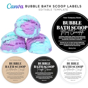 Printable Bubble Bath Scoops Labels, Ice Cream Bath Scoop, Bath Melts, Bubble Bath Truffles, Bath Bubble Scoops Editable Template at Canva