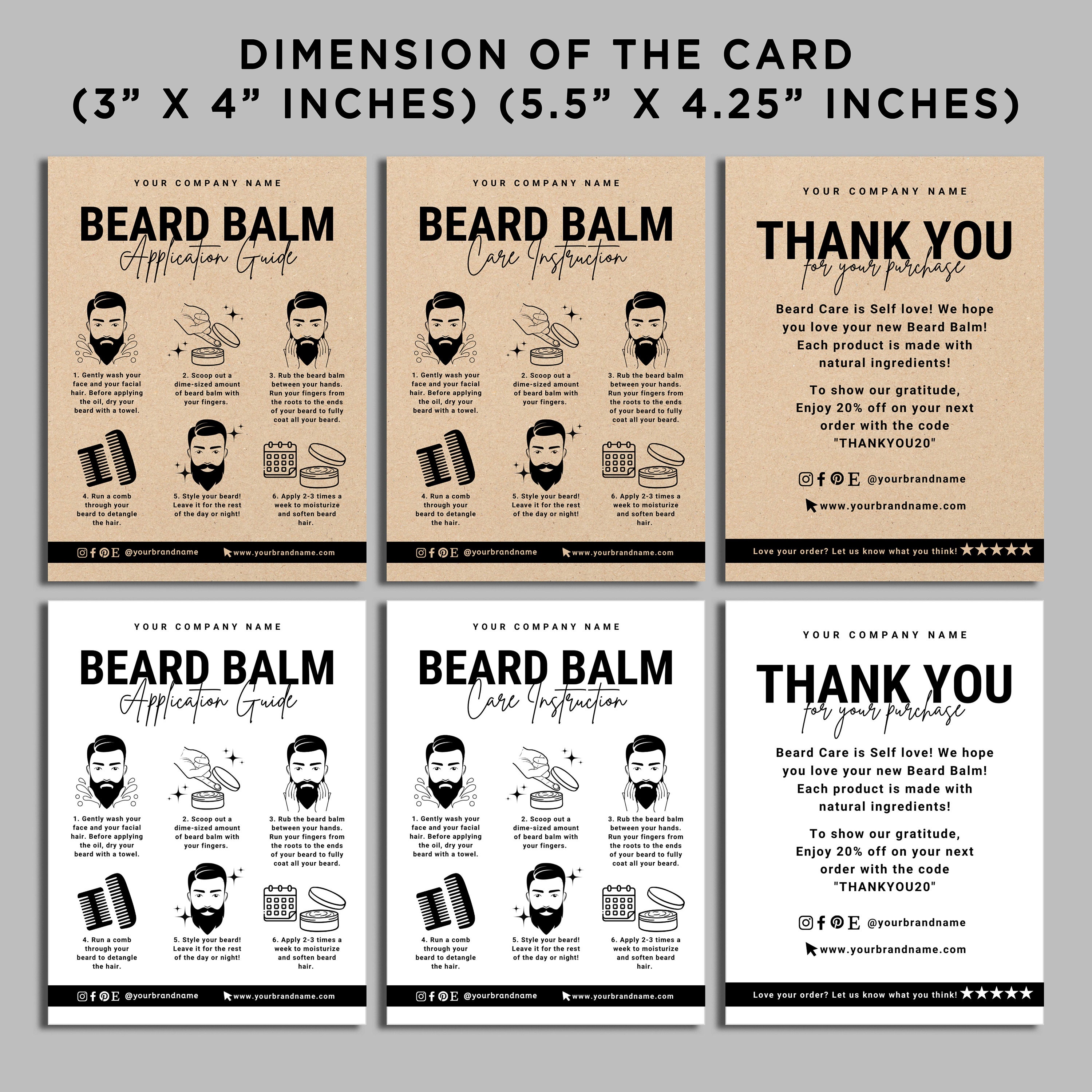 Printable Beard Balm Care Card, How to Use Beard Balm, Beard Balm Application Card, Beard Balm ...