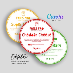 Editable French Fries Template, French Fry Food Label Design Canva, DIY French Fries Logo for Fry Box
